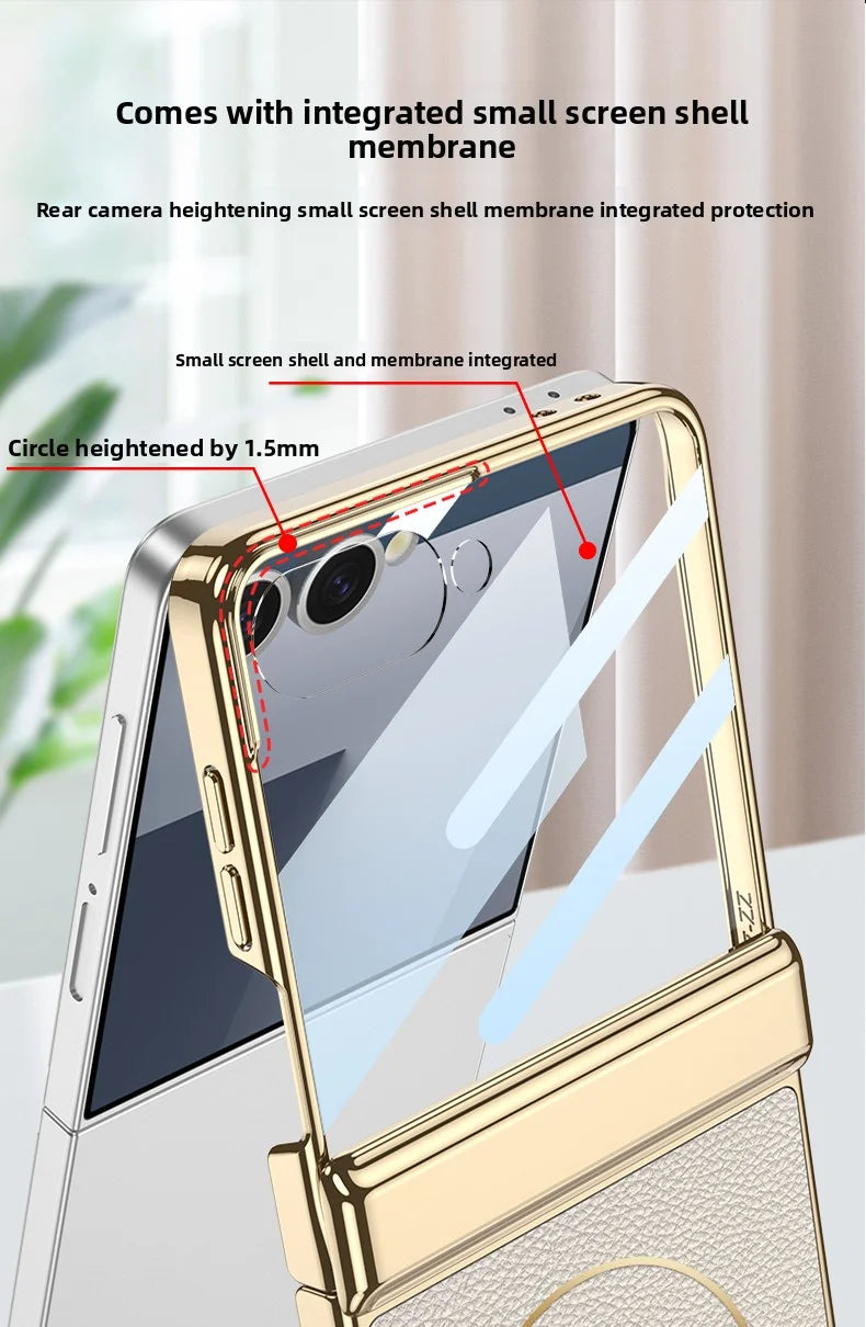 Samsung Galaxy Z Flip 7 Case | Luxury PU Leather Magnetic Full-Coverage Protective Back Cover