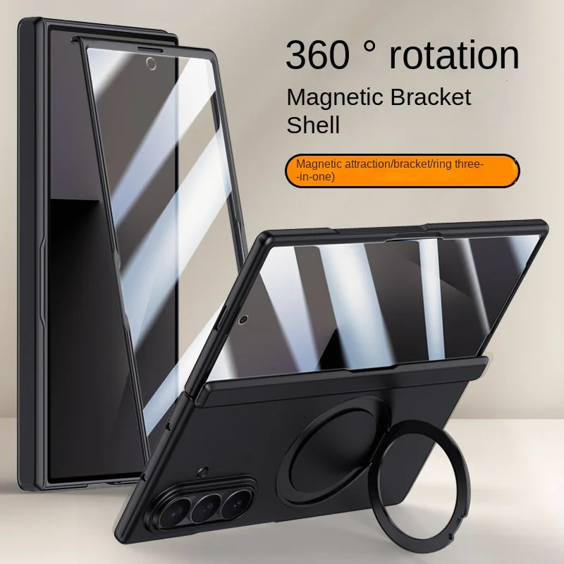 Luxury PU Leather Full-Coverage Case for Samsung Galaxy Z Fold 7 | Magnetic Ring Stand & Magsafe Compatible