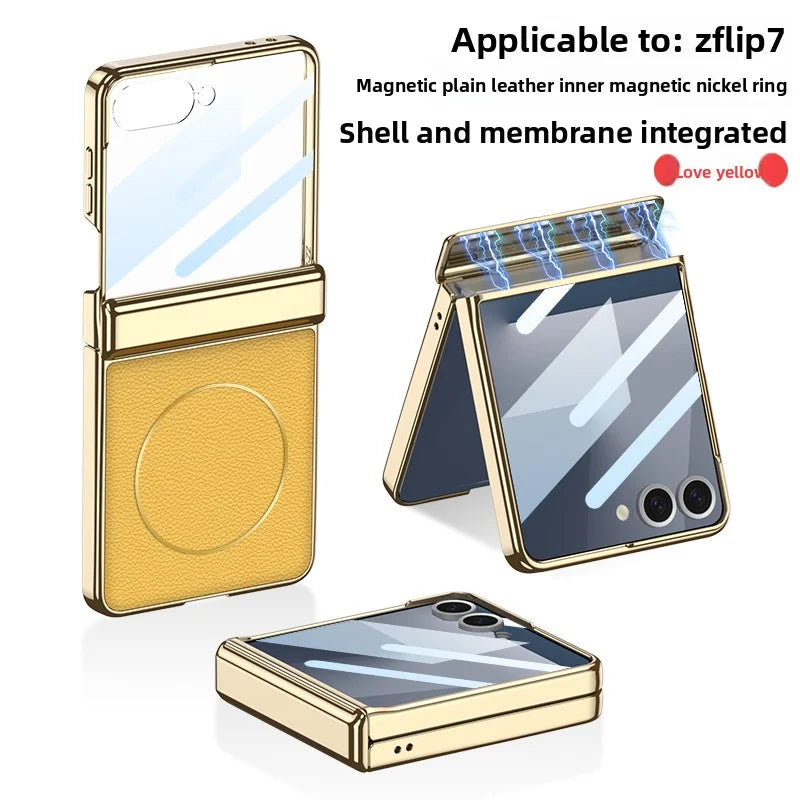 Samsung Galaxy Z Flip 7 Case | Luxury PU Leather Magnetic Full-Coverage Protective Back Cover