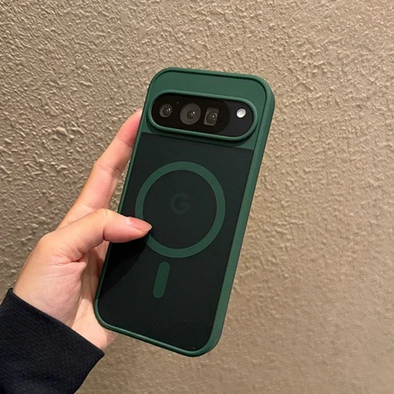 Google Pixel 9A / 9 Pro XL / 10 / 10 Pro Case | Transparent Magnetic MagSafe Wireless Charging Slim Matte Cover with Stand Holder