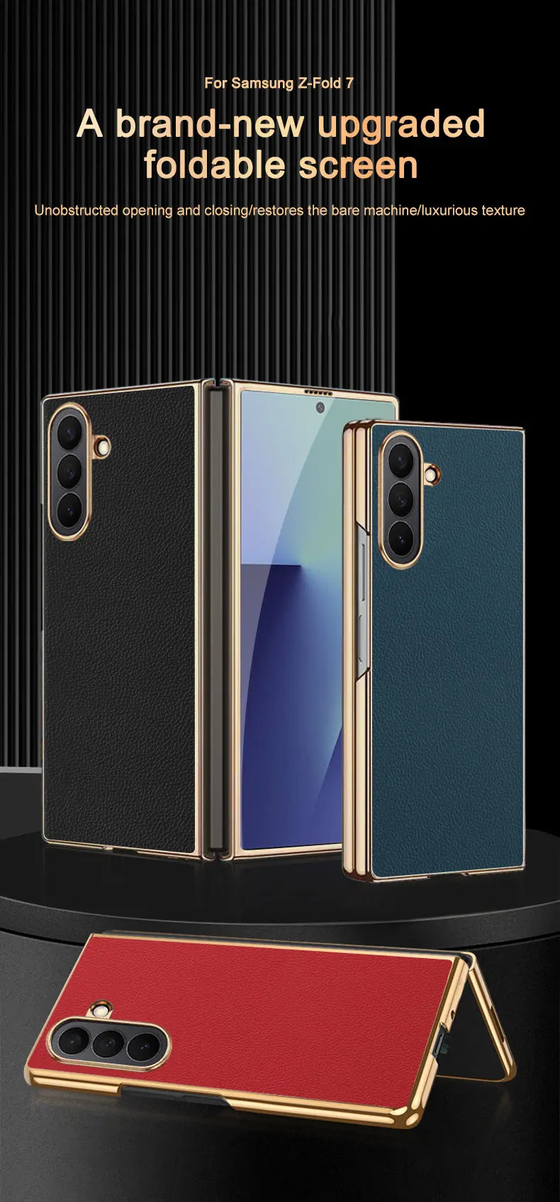 Samsung Galaxy Z Fold 7 Case | Luxury PU Leather Full-Coverage Protective Back Cover with Plated Finish
