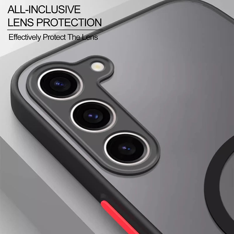 Armor Matte Magnetic Half-Wrapped Case for Samsung Galaxy S22-S25 Ultra | Shockproof Transparent Wireless Charging Cover