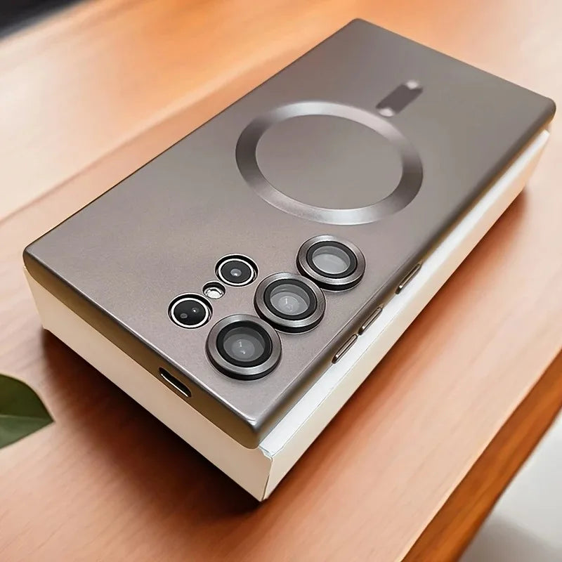 Luxury Magnetic Wireless Charging Matte Case for Samsung Galaxy S22-S25 Ultra | Shockproof Soft Half-Wrapped Cover