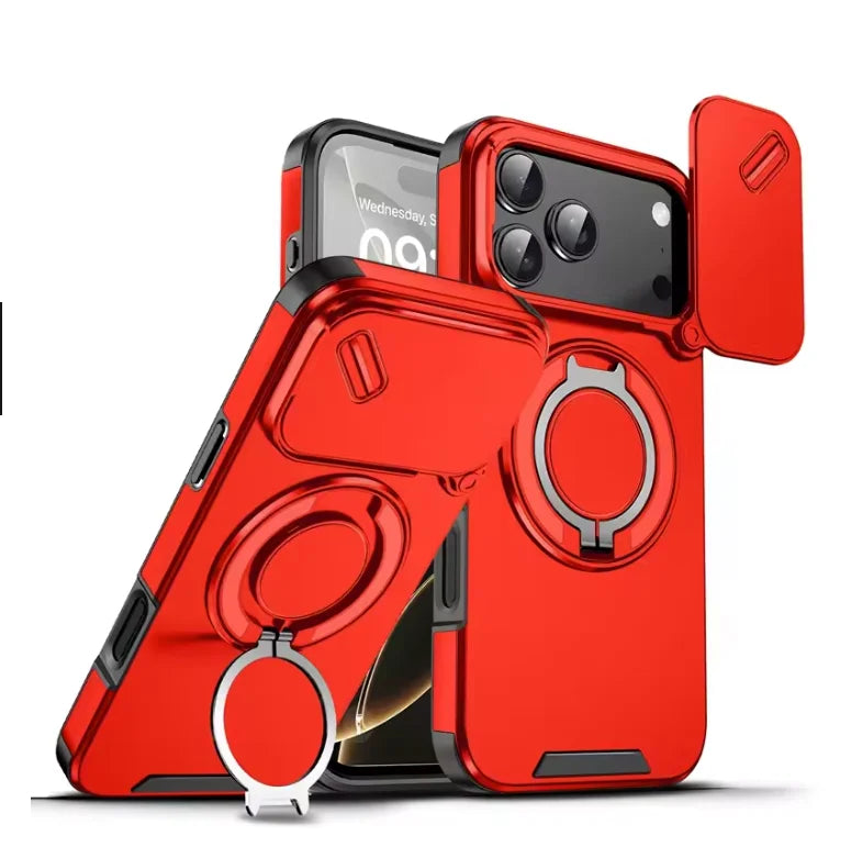 Magnetic Metal & PC+TPU Shockproof Phone Case with Hidden Stand | Anti-Fingerprint & Drop Protection