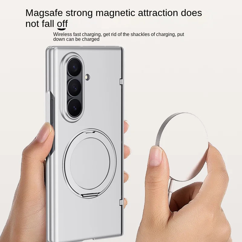 Luxury PU Leather Full-Coverage Case for Samsung Galaxy Z Fold 7 | Magnetic Ring Stand & Magsafe Compatible