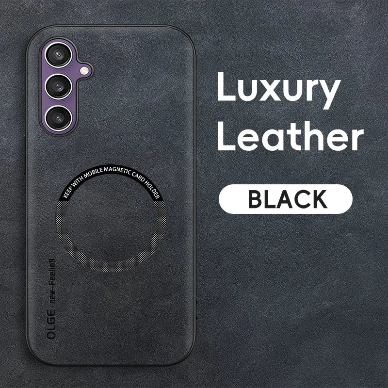 Luxury Magnetic Leather Magsafe Case for Samsung S23-S25 Series | Shockproof & Wireless Charging Compatible