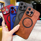 Luxury Sheepskin Magnetic Case for iPhone 11–17 Series | MagSafe Compatible Wireless Charger Cover