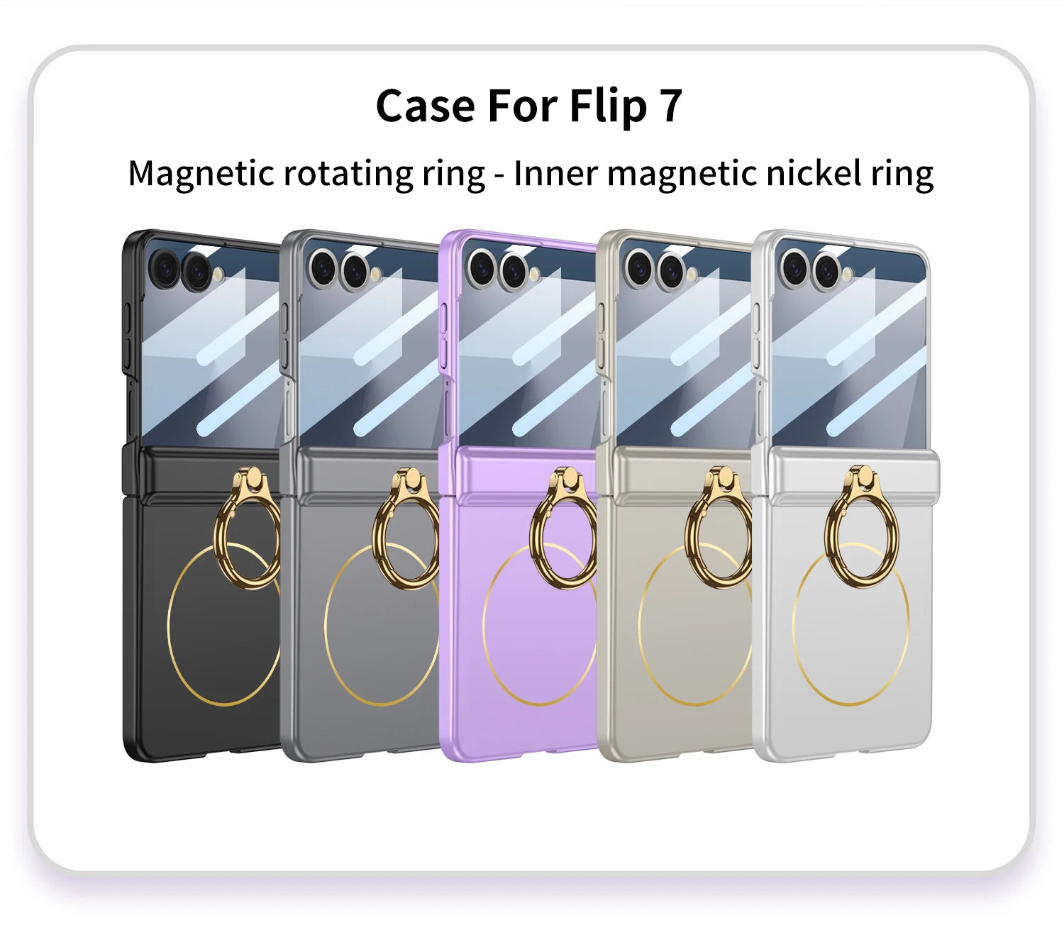 Samsung Galaxy Z Flip 7 Case | Hard Full-Coverage Protective Case with Ring, Middle Hinge & Magnetic Wireless Charging  📱 Short Descriptio