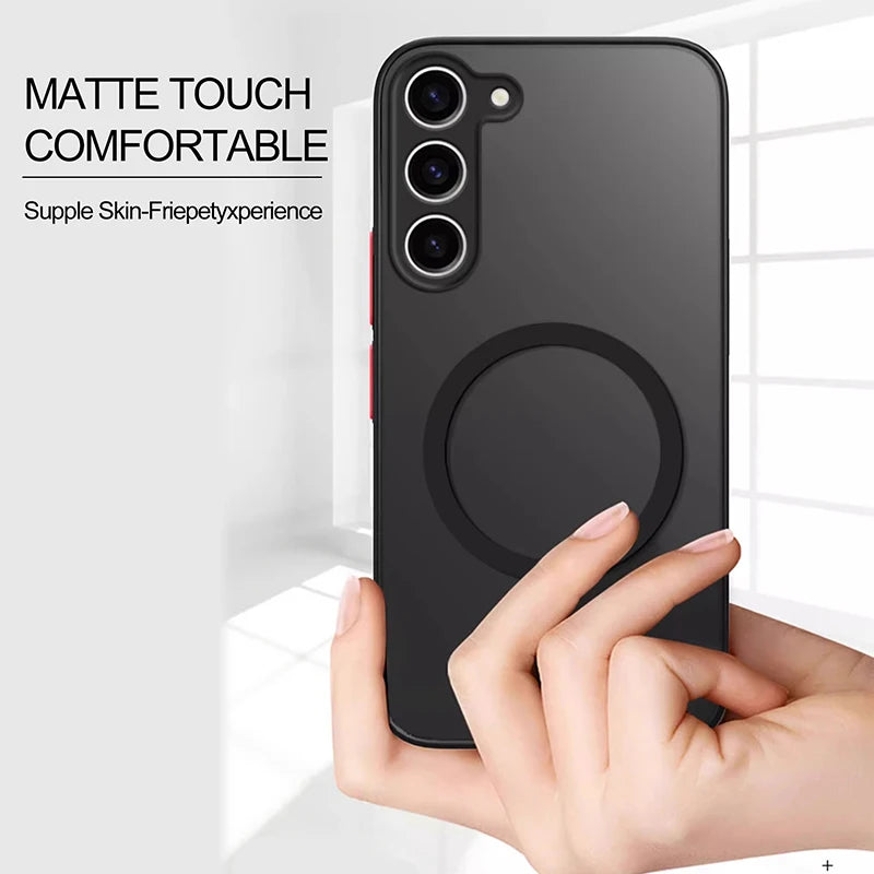 Armor Matte Magnetic Half-Wrapped Case for Samsung Galaxy S22-S25 Ultra | Shockproof Transparent Wireless Charging Cover