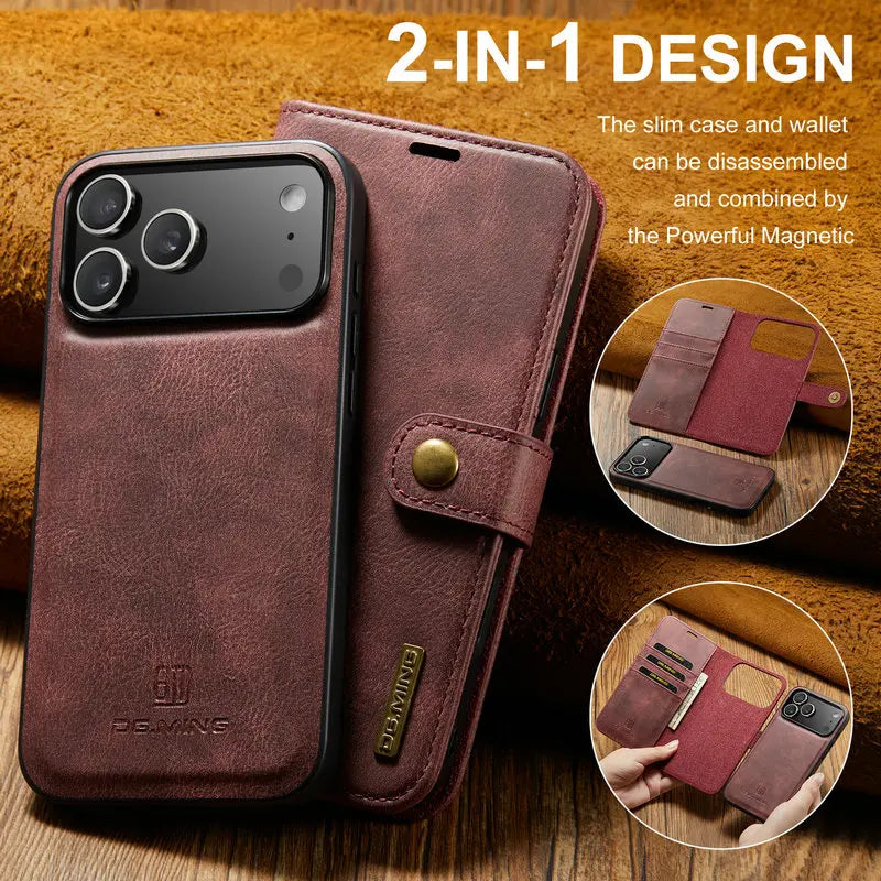 Retro Luxury Magnetic Flip Wallet iPhone Case | Card Slot, Kickstand & Shockproof