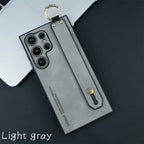 Luxury Leather Wristband Bracket Case for Samsung S21-S25 Ultra | Sheepskin Silicone Protector