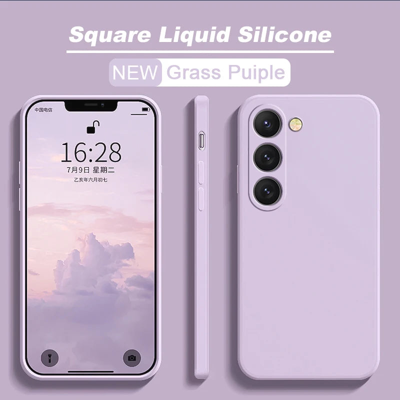 Square Liquid Silicone Soft Case for Samsung Galaxy S22-S25 Ultra | Washable & Lightweight Half-Wrapped Cover