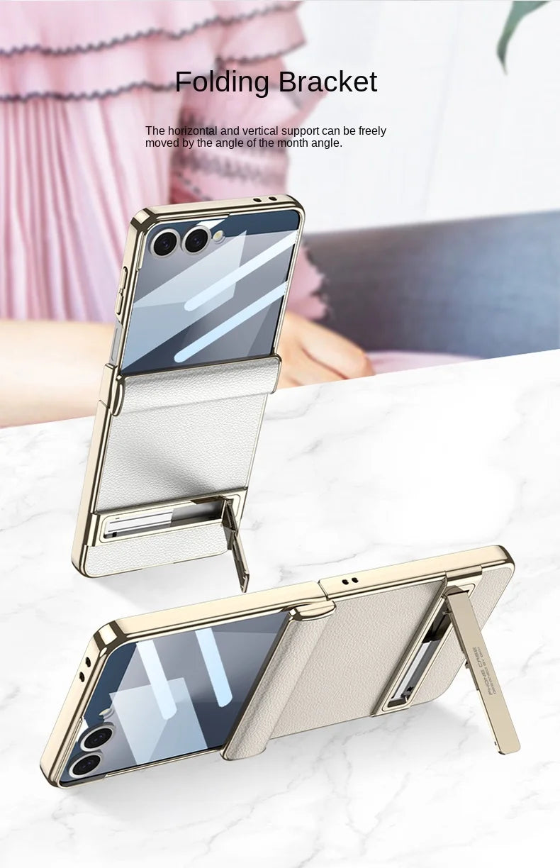 Samsung Galaxy Z Flip 7 Case | Luxury PU Leather Full-Coverage Flip Case with Stand