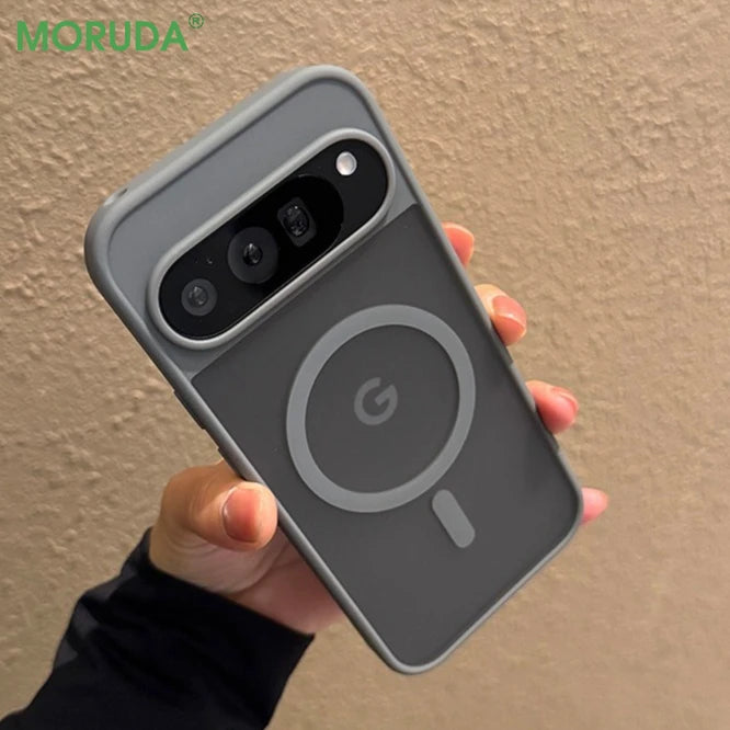 Google Pixel 9A / 9 Pro XL / 10 / 10 Pro Case | Transparent Magnetic MagSafe Wireless Charging Slim Matte Cover with Stand Holder