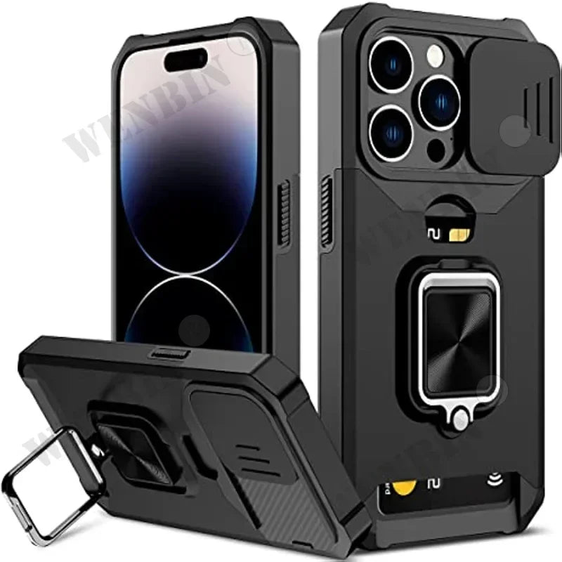 iPhone Case with Ring & Kickstand | Anti-Scratch, Anti-Fingerprint & Card Storage
