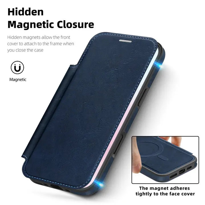 Magnetic Flip Wallet iPhone Case | RFID Blocking, Shockproof & Card Holder