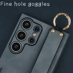 Luxury Leather Wristband Bracket Case for Samsung S21-S25 Ultra | Sheepskin Silicone Protector