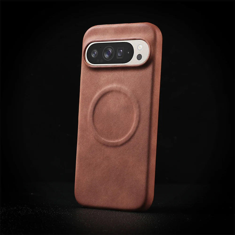 Google Pixel 7 / 7A / 8 / 8A / 8 Pro / 9 / 9 Pro XL / 10 Case | Luxury Sheepskin Leather Magnetic Full Coverage Shockproof Hard Matte Cover