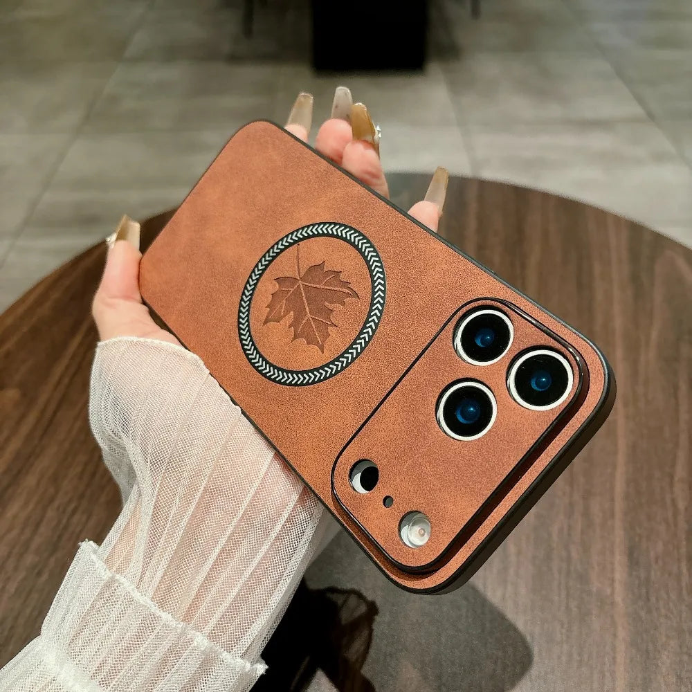 Classic Leather Case for iPhone 11–17 Series | MagSafe Compatible Wireless Charging Magnetic Cover