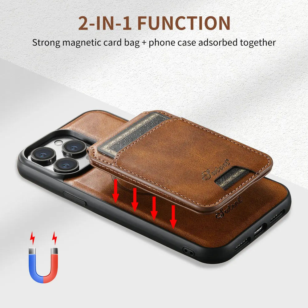 2-in-1 Detachable Magnetic Leather Wallet Case | Shockproof & Wireless Charging Compatible for iPhone