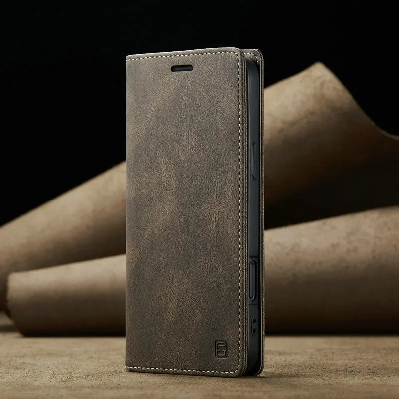 Retro PU Leather Wallet Phone Case | Magnetic Flip, Card & Cash Slot, Shockproof for iPhone