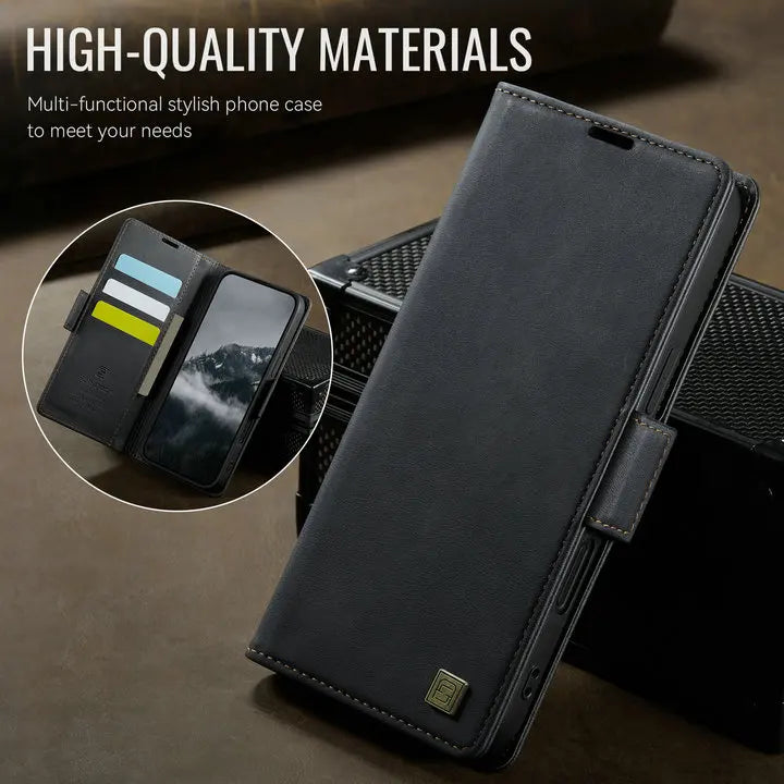 Luxury Magnetic PU Leather Wallet Case with Card & Cash Slots | Shockproof Flip Cover for iPhone