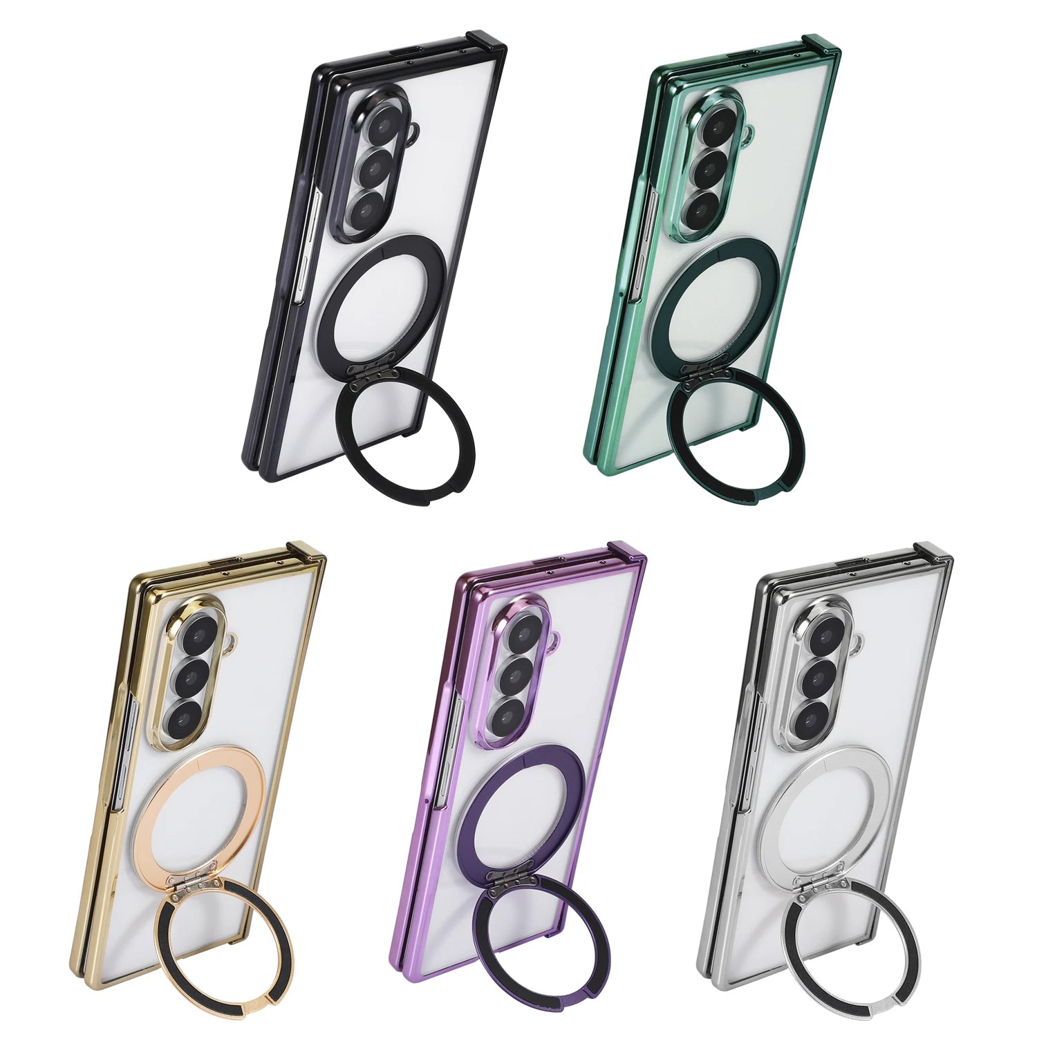 Magnetic Full-Coverage Case with Ring Stand for Samsung Galaxy Z Fold 7 | Hard Transparent Protective Cover