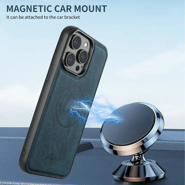2-in-1 Detachable Magnetic Leather Wallet Case | Shockproof & Wireless Charging Compatible for iPhone
