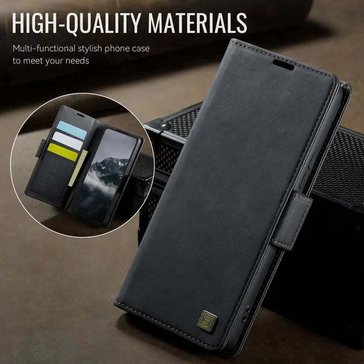 Luxury Magnetic PU Leather Wallet Case with Card & Cash Slots | Shockproof Flip Cover for iPhone