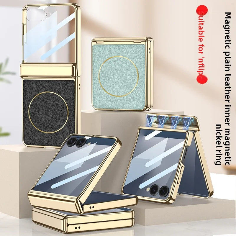 Samsung Galaxy Z Flip 7 Case | Luxury PU Leather Magnetic Full-Coverage Protective Back Cover