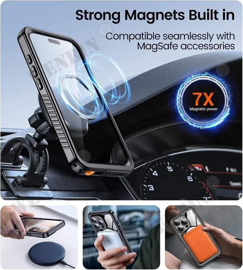 Full-Coverage Magnetic Shockproof iPhone Case | Dual-Layer, Waterproof & Scratch-Resistant Protection