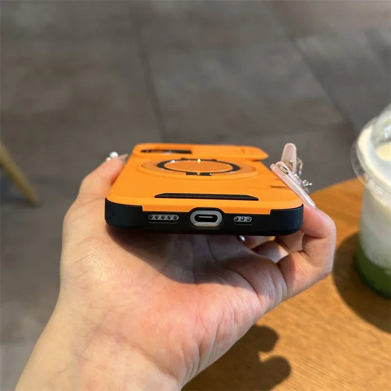 360 Rotating Hidden Metal Ring Stand Phone Case For iPhone 16 11 13 12 15 Pro Max 15 16 Plus 17 Air Slide Camera Protector Cover