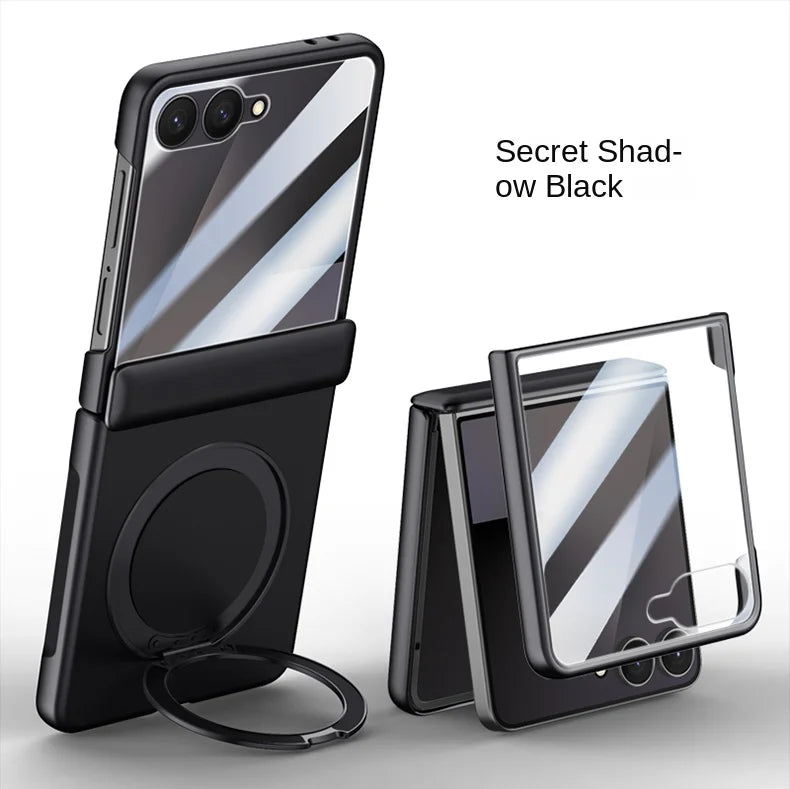 Luxury Full-Coverage Hard Case with Magnetic Ring Stand for Samsung Galaxy Z Flip 7 | Magsafe Compatible