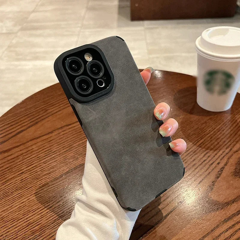 Luxury Fur Plush Leather Phone Case for iPhone 11–17 Series | Matte Camera Bumper Protection Cover