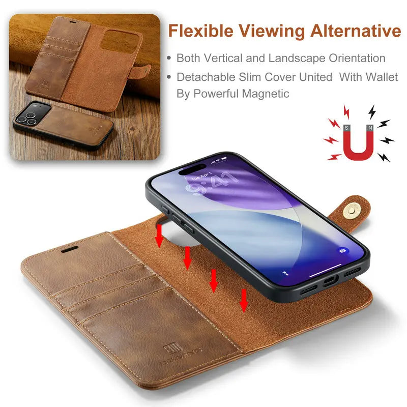 Retro Luxury Magnetic Flip Wallet iPhone Case | Card Slot, Kickstand & Shockproof