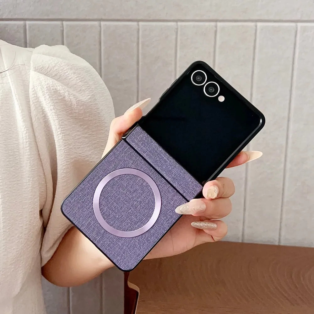 Samsung Galaxy Z Flip 7 Case | Luxury PU Cloth Magnetic Full-Coverage Protective Back Cover