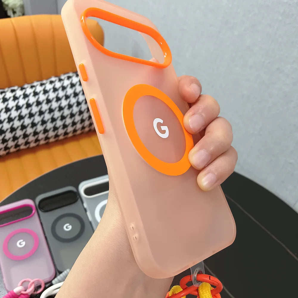 Google Pixel 8 / 8A / 8 Pro / 9 / 9A / 9 Pro / 9 Pro XL / 10 / 10 Pro / 10 Pro XL Case | Transparent TPU + PC Magnetic Wireless Charging Cover with Lanyard