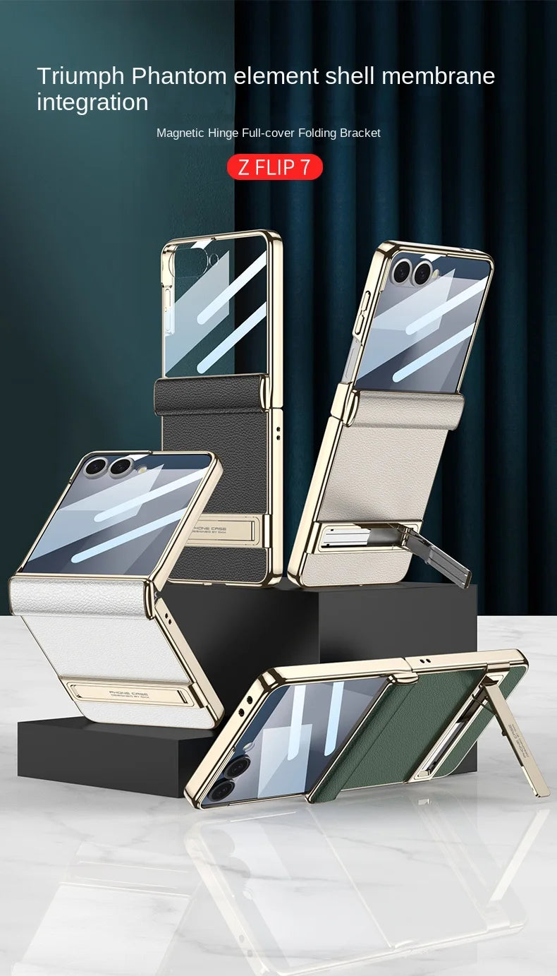 Samsung Galaxy Z Flip 7 Case | Luxury PU Leather Full-Coverage Flip Case with Stand