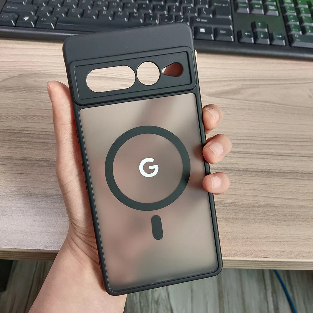 Google Pixel 6 / 6A / 6 Pro / 7 / 7A / 7 Pro / 8 / 8A / 8 Pro / 9 / 9A / 9 Pro / 9 Pro XL / 10 / 10 Pro / 10 Pro XL Case | Transparent TPU + PC Magnetic Wireless Charging Anti-Fall Half-Wrapped Cover