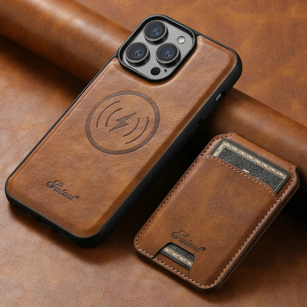 2-in-1 Detachable Magnetic Leather Wallet Case | Shockproof & Wireless Charging Compatible for iPhone