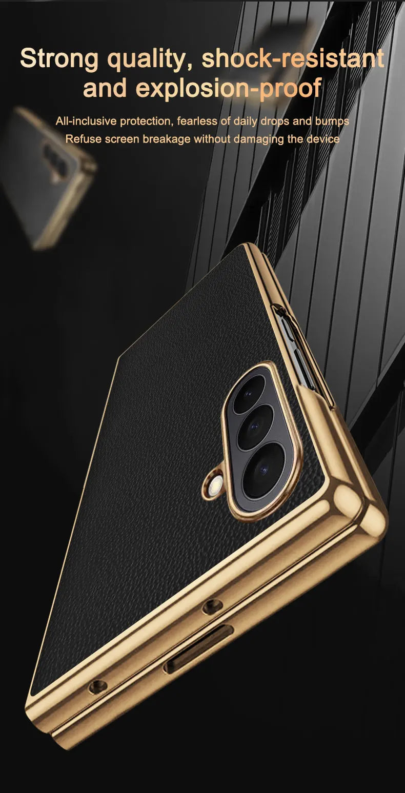 Samsung Galaxy Z Fold 7 Case | Luxury PU Leather Full-Coverage Protective Back Cover with Plated Finish