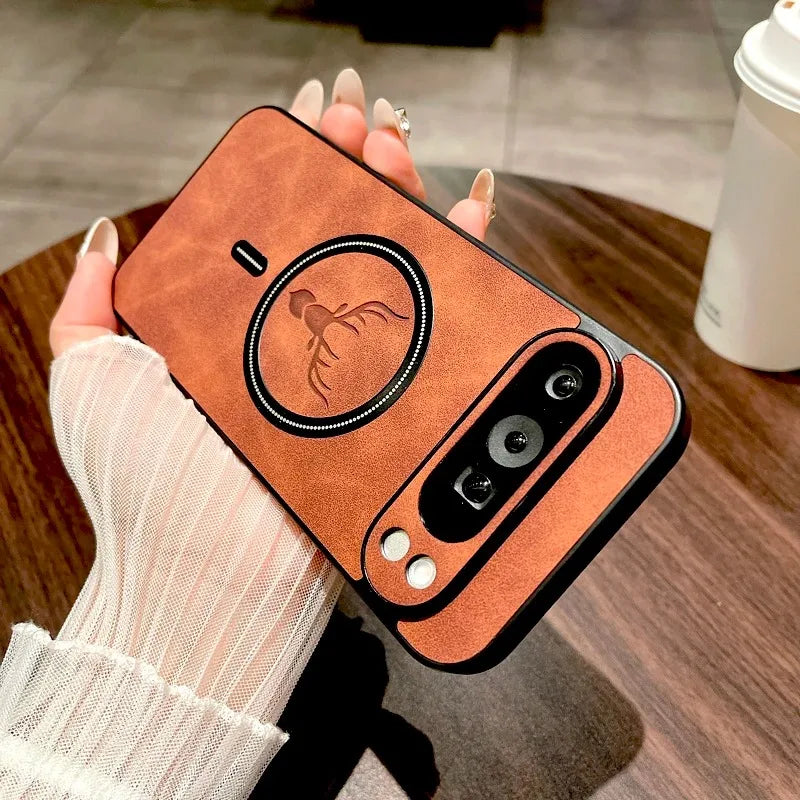 Google Pixel 9 / 9A / 9 Pro / 9 Pro XL / 10 / 10 Pro / 10 Pro XL Case | Luxury PU Leather Magnetic Wireless Charging Half-Wrapped Cover