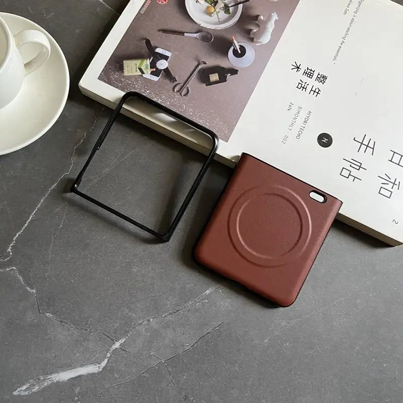 Luxury PU Leather Case for Samsung Galaxy Z Flip 7 | Magnetic & Wireless Charging Compatible