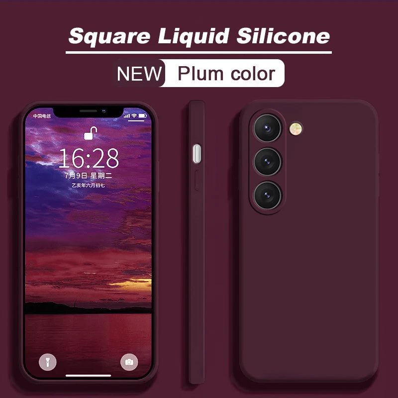Square Liquid Silicone Soft Case for Samsung Galaxy S22-S25 Ultra | Washable & Lightweight Half-Wrapped Cover