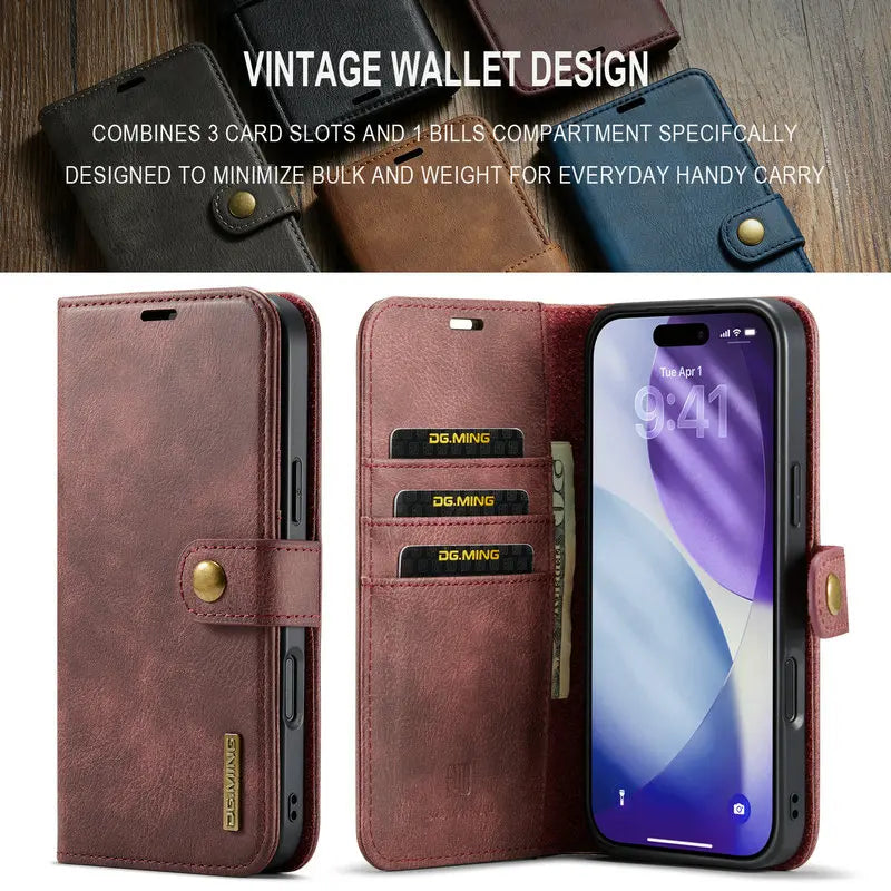 Retro Luxury Magnetic Flip Wallet iPhone Case | Card Slot, Kickstand & Shockproof