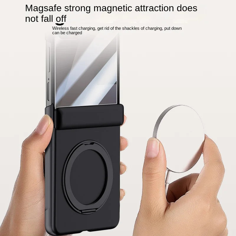 Luxury Full-Coverage Hard Case with Magnetic Ring Stand for Samsung Galaxy Z Flip 7 | Magsafe Compatible