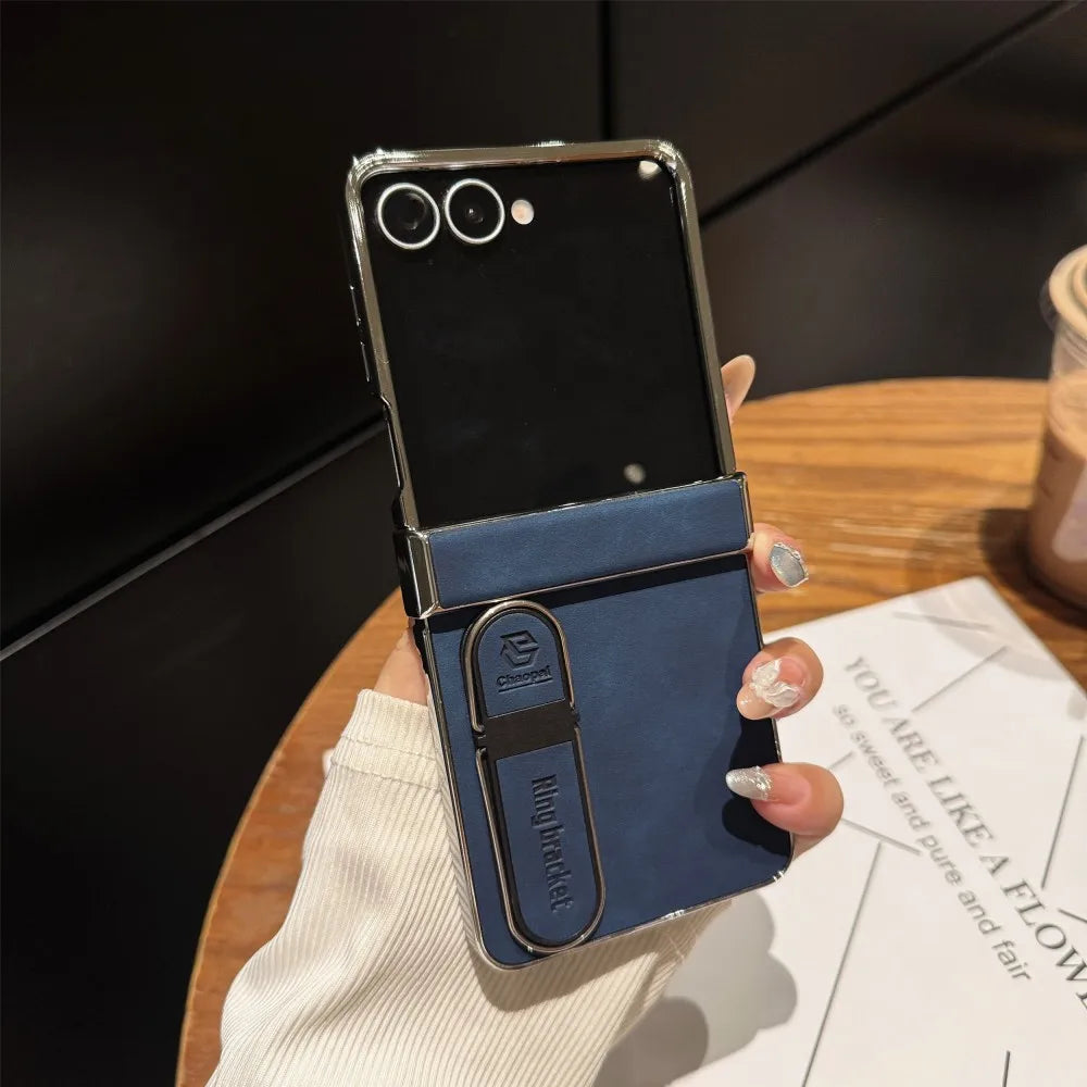 Luxury PU Leather Stand Case for Samsung Galaxy Z Flip 7 | Full-Coverage Protective Back Cover