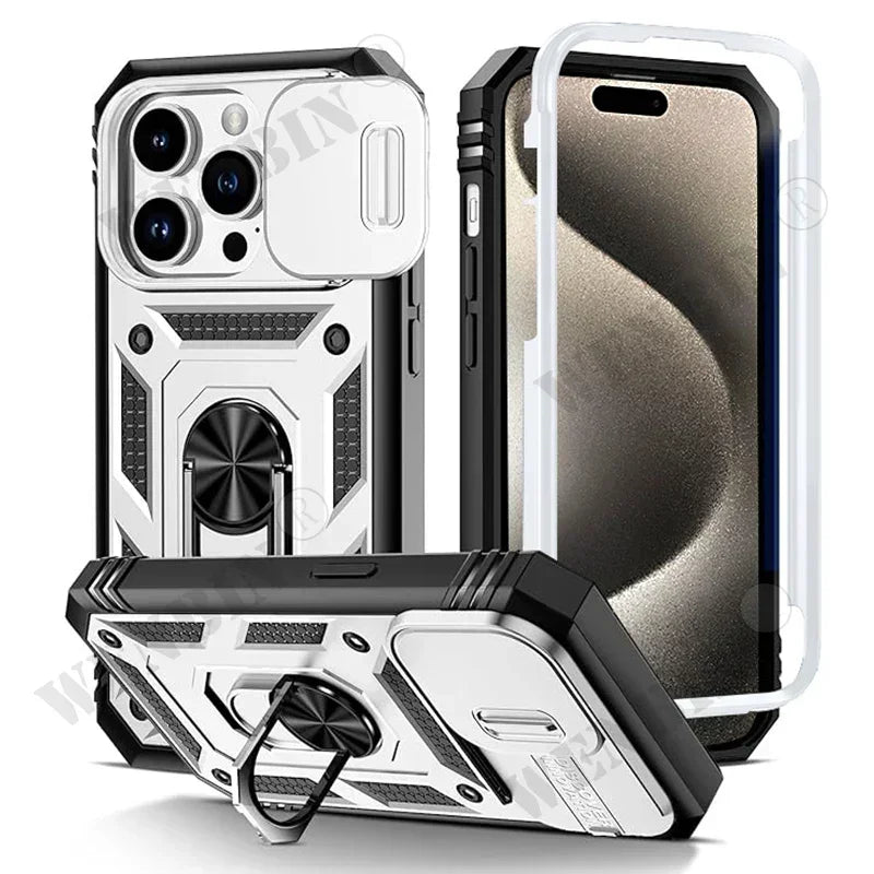 Full-Coverage iPhone Case with Ring & Kickstand | Anti-Fingerprint & Dustproof Protection