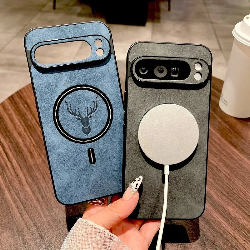 Google Pixel 9 / 9A / 9 Pro / 9 Pro XL / 10 / 10 Pro / 10 Pro XL Case | Luxury PU Leather Magnetic Wireless Charging Half-Wrapped Cover
