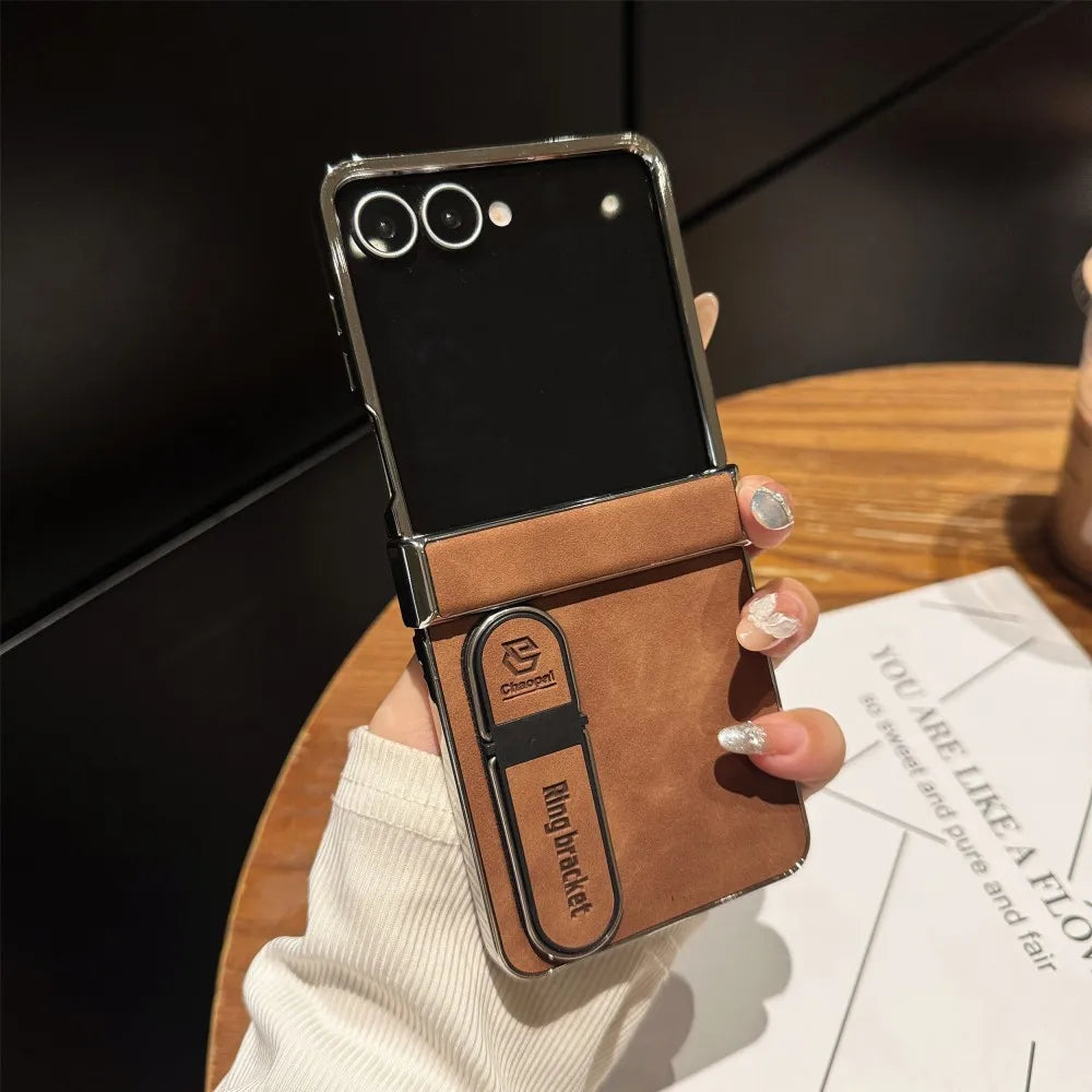 Luxury PU Leather Stand Case for Samsung Galaxy Z Flip 7 | Full-Coverage Protective Back Cover